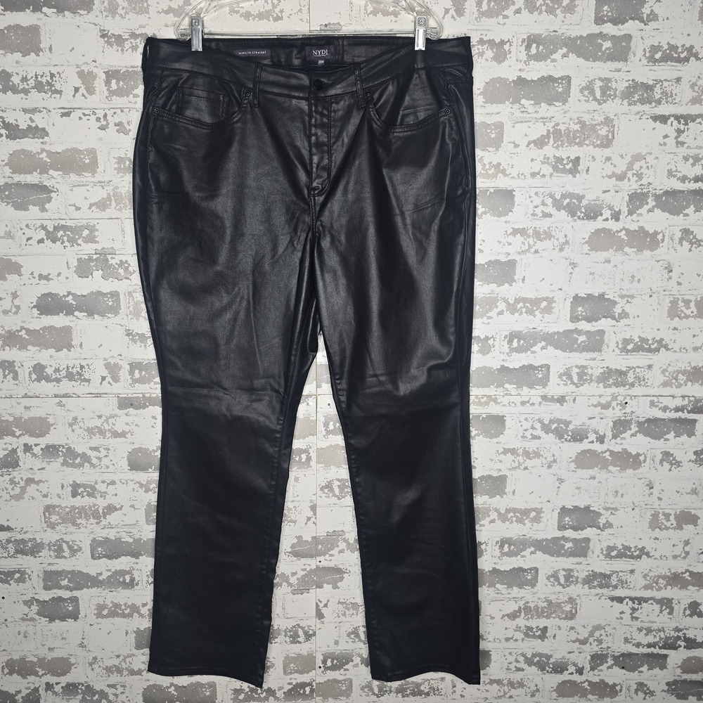 NYDJ Jeans Womens 20W Plus Size Black Coated Marilyn Straight Leg Jeans Lifttuck